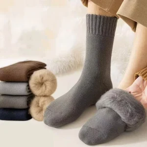 Men Polyester Crew Socks Solid Color Winter Full Terry Thick Warm Socks
