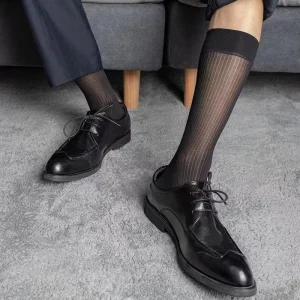 Men Silk Sheer Dress Socks Mid Calf Ultra Thin Nylon Dress Sock Soft Daily Casual Stockings Work Business Sox