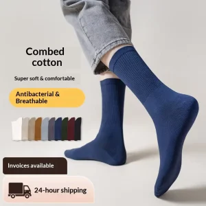 Men Socks Cotton Autumn Winter New Style Casual High Top Sweat Absorbing Anti Pilling Mid Calf Hand Sewn Combed Cotton
