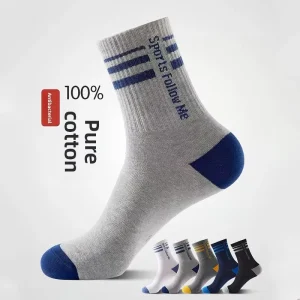 Men Socks Cotton Men’s Casual Pure Cotton Mid Calf Socks Spring Autumn Odor Resistant Sweat Absorbent & Breathable Black
