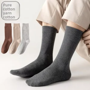 Men Socks Cotton Stockings Autumn Solid Color Boneless Long Socks Sweat Absorbent Antibacterial Warmth Anti Odor Business Casual