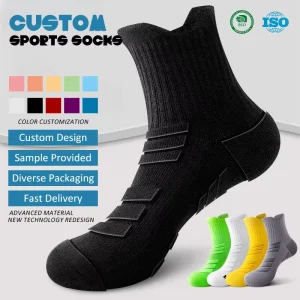 Men Sports Sock Mid Tube Cotton Breathable 3D Stripes Cushioned Terry Bottom Anti Slip Medias Chaussettes Marathon Running Socks