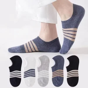 Men Striped No Show Socks Polyester Invisible Socks Summer Business Low Cut Socks