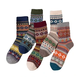 Men Vintage Pattern Casual Socks Crew Socks Polyester Winter Socks