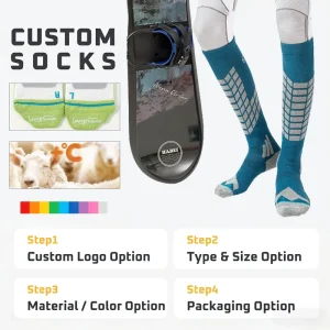 Men Winter Seamless Toe Zero Friction Wool Ski Socks Cuff Detail Knee High for Sensitive Toes Custom