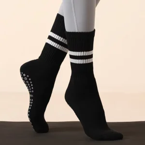 Men Women Letter Mid-Calf Cotton Pilates Barre Studio Sport Home Gym Fitness Grip Custom Logo Gripper Anti-Slip Yoga Socks