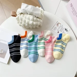 Men Women No Show Striped Pattern Socks Daily Casual Socks Comfortable Low Cut Socks Stylish Versatile Breathable Colorful Socks