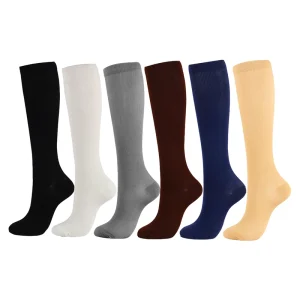 Men Women’s Sports Compression Socks for Cycling Running Factory Stock Comfortable Colorful Solid High Crew for Spring