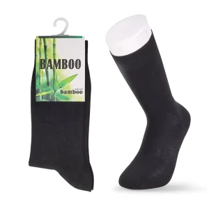 Mens 100% Bamboo Fiber Crew Socks Double Needle Construction Anti Bacterial Anti Foul Eco Friendly Disposable Diabetic Friendly