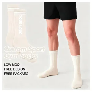 Men’s 100% Cotton Crew Socks Custom Logo Bottom Unisex Streetwear Hand Drawn Design Sweat Absorbent Breathable