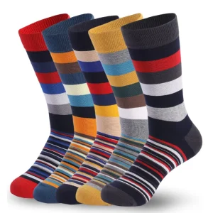 Men’s 4 Seasons Classic Red Striped Geometric Breathable Large One Size Crew Cotton Polyester Sweat Absorbent Tube Socks