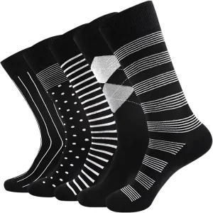 Men’s 5 Pack Odor Resistant Cotton Crew Dress Socks Funny Patterned Breathable for Office Ideal Gift Fast US Shipping