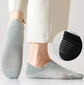 Men’s 95%Cotton Summer Non-slip Heel Invisible Socks Breathable Mesh Casual No Show Boat Ankle Socks