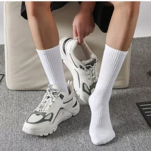 Men’s Athletic Cotton Compression Crew Sports Socks Long Workout Breathable Cushion Sport Socks for Running