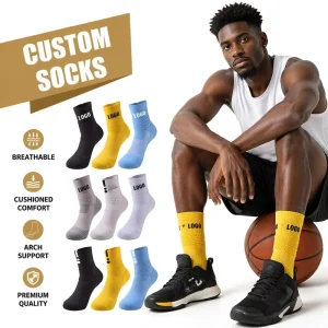 Men’s Athletic Crew Basketball Socks Sweat-Absorbent Comfortable with Custom Team Logo