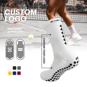 Men’s Athletic Custom Logo Grip Socks Non-Slip Crew Design Low MOQ Knitted Cotton Logo on Cuff for Soccer Sport