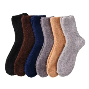 Men’s Athletic Socks Winter Warm Soft Crew Tube Style Thick Low Cut Floor Socks With Fuzzy Fluffy Print Pattern