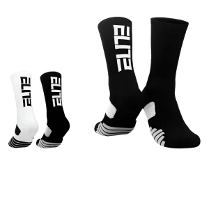 Mens Autumn Ankle Terry Thickened Non Slip Crew Knitted Basketball Sports Socks with Elite Letter Design on Cuff and Body