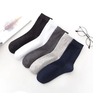 Men’s Autumn Mid-Calf Socks Black White Gray TC Cotton Antibacterial Sweat-Absorbing Deodorant Anti-Friction Casual Business