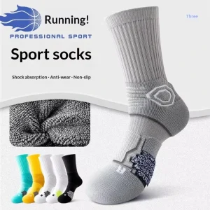 Men’s Autumn Winter Knitted Cotton Sports Socks Football Thick Bottom Deodorant Towel Long Tube Professional Outdoor Running