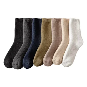 Men’s Autumn and Winter Mid Calf Wool Socks Giant Thick Padded Solid Color Boneless Terry Socks