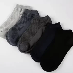 Men’s Bamboo Fiber Crew Socks Short Ankle Antibacterial and Breathable with Custom Logo on Cuff for Spring Autumn