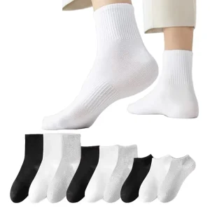 Men’s Black and White Thick Sole Sweat Absorbing Socks Crew Style Knitted Technique for Spring Sports Training