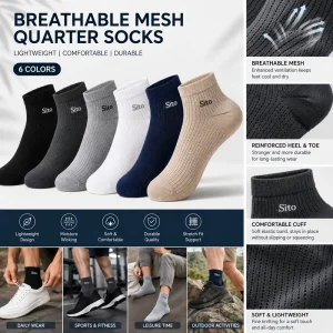 Men’s Breathable Mesh Quarter Socks Lightweight Cotton Sport Casual Socks