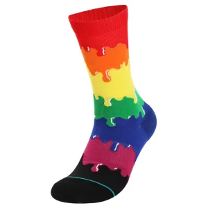 Men’s Breathable Sweat Absorbent Knitted Crew Sport Socks Spandex Nylon Cotton Rainbow Pattern Street Wear Roller Skate Socks