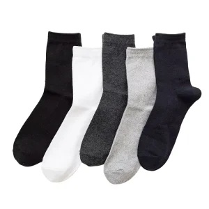 Men’s Business Casual Crew Socks Thin Knitted Solid Color for Work for Autumn Season