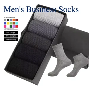 Mens Business Crew Socks Cotton Bamboo Tight Fit Stretchy Comfort Formal Dress Socks Gift Box Set