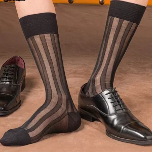 Men’s Business Formal Attire with Thick Stripes Stockings Leather Shoes and Suits