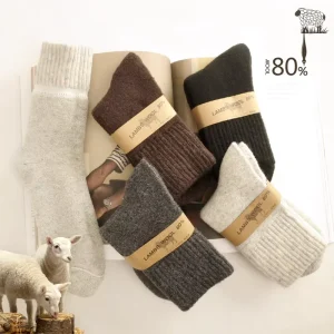 Men’s Business Merino Wool Lambswool Terry Loop Crew Socks Thick Wool Blend Textured Knit Mid Calf Street Casual Sock