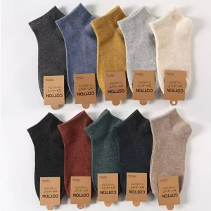 Men’s Casual Ankle Socks Soft Knitted Spandex Polyester Cotton Blend Custom Made with Logo Option