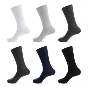 Men’s Casual Black White Gray Solid Color Cotton Socks Classic Business Dress Office Mid Calf Socks