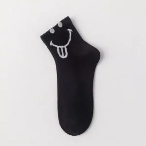 Men’s Casual Breathable Cotton Socks Comfortable Stylish New Smiling Face Design Anti Slip Polyester Light Red for Spring Summer
