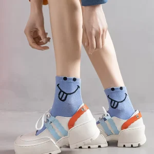 Men’s Casual Breathable Cotton Socks Comfortable Stylish New Smiling Face Design Spring Summer Collection Anti Slip Polyester
