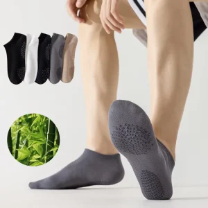 Men’s Casual Breathable Organic Bamboo Dress Socks Solid Black Anti-Slip Anti-Bacterial Sweat Absorbent Ankle Socks for Spring