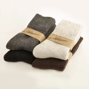 Men’s Casual Business Wool Socks Thickened Winter Warm Merino Terry Anti Slip Feature Pure Color Sublimation Comfortable Warm