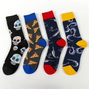 Men’s Casual Colorful Skulls High Stockings Fashionable Street Style Autumn Wear with Custom Logo on Cuff