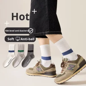 Men’s Casual Cotton Socks Autumn Winter Mid Calf Solid Color Antibacterial Sweat Absorbent Philosophy Ants Standard Socks