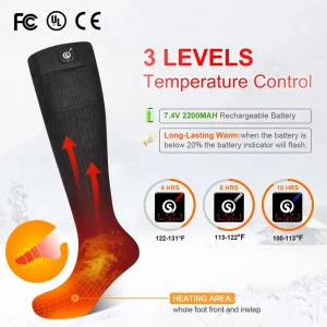 Men’s Casual Cycling Winter Thick Stockings Battery Rechargeable Heated Sports Socks Anti-Slip Feature Coolmax Bottom
