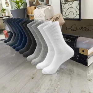 Men’s Casual Knitted Cotton Socks Custom Logo Breathable Polyester Standard Thickness Winter Business Dress Merino Wool Socks