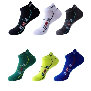 Men’s Casual Low Top Summer Sports Socks Breathable Thin Mesh with Sweat Absorbent Letter Logo Pattern Ankle High