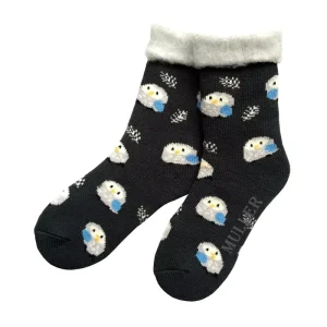 Men’s Chicken Print Sherpa Thick Anti Bacterial Thermal Turn Cuff Slipper Socks Non Slip Grips OEM Plush Lined Winter