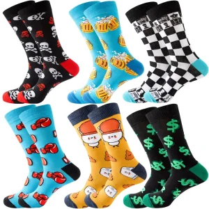 Mens Cotton Crew Socks Funny Novelty Printed Patterned Socks Breathable Soft Mid-Calf Casual Dress Socks For Young Men