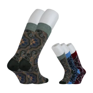Men’s Cotton Dress Socks Novelty Design in Gentle Colors for Spring Season Crew High with Logo on Bottom