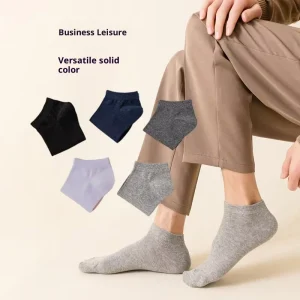 Men’s Cotton Summer Knitted Invisible Sweat-Absorbing Low-Cut Boat Socks for Business Casual Use