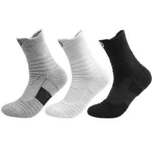 Men’s Crew Basketball Socks Running Marathon Outdoor Fitness Thin Towel Bottom Polyester Cotton Breathable Mesh