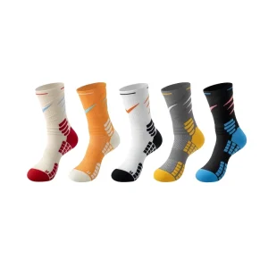 Men’s Crew Cotton Athletic Sports Socks Anti Odor Sweat Absorbing Anti Slip Thick Sole Marathon Professional Running Basketball